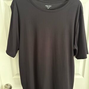 Nine West Black Short Sleeve Ribbed Crew Top